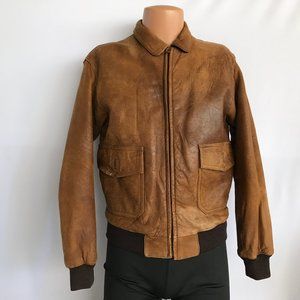 80's Vintage Brown Leather Bomber Flight Jacket Banana Republic Sz 36
